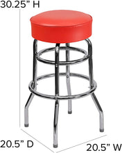 Load image into Gallery viewer, Double Ring Chrome Barstool with Black Seat