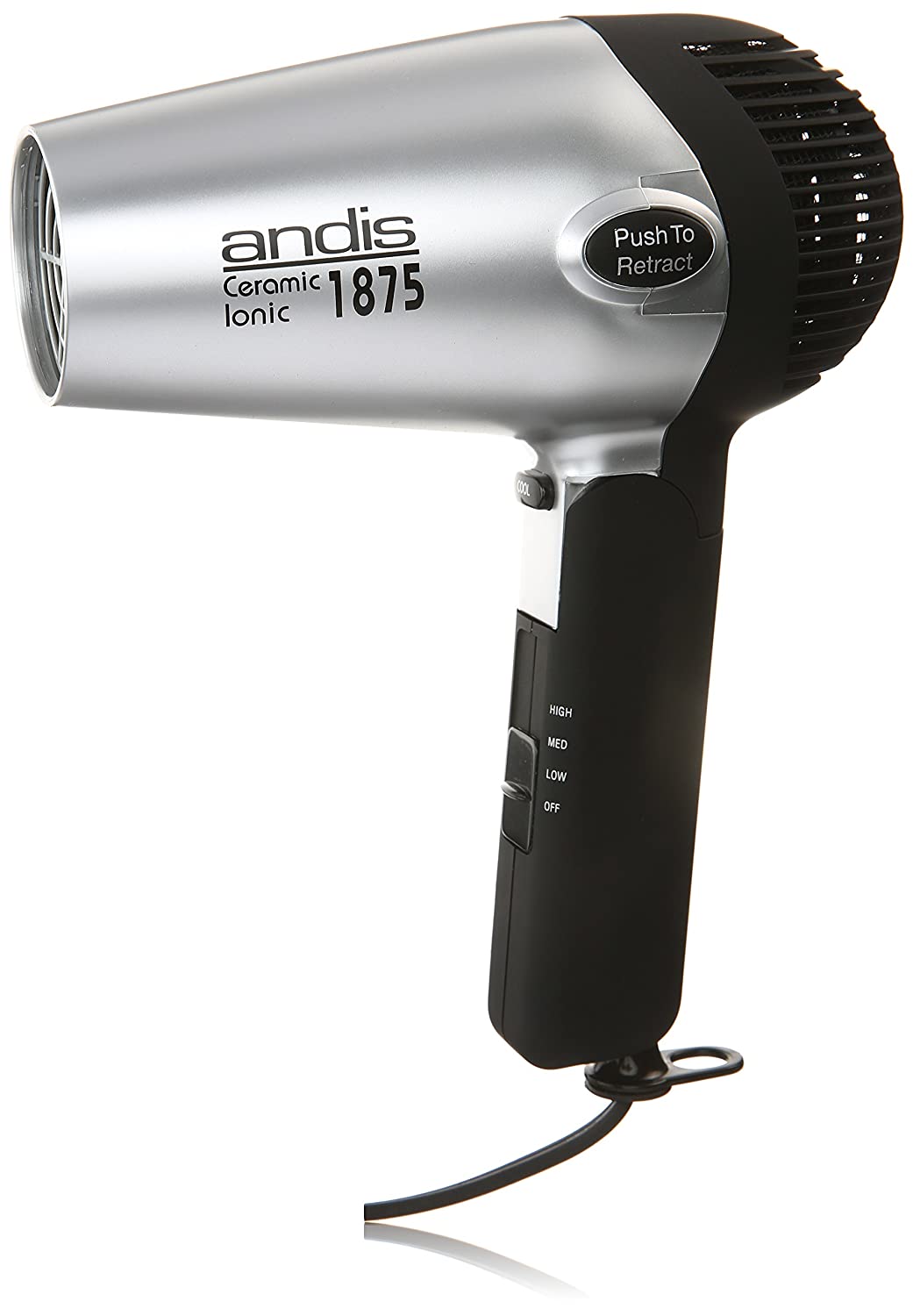 Andis 1875-Watt Fold-N-Go Ionic Hair Dryer, Silver/Black (80020)