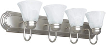 Load image into Gallery viewer, Luminance Sunset Lighting F3564-53 Four Light Vanity - Faux Alabaster Glass, Dimmable - with Satin Nickel Finish