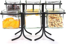 Load image into Gallery viewer, Mind Reader 6 Compartment Condiment Server Stand, Garnish Station for Restaurant, Bars, Removable Jars, Black, 9.5" W x 7.25" H, Clear 2 Tier