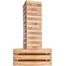 Load image into Gallery viewer, Splinter Woodworking Co. Giant Tower Game | 60 Large Blocks | Storage Crate / Outdoor Game Table | Starts at 32in Big | Stacks up to 5ft in Gameplay | Genuine Jumbo Toppling Yard Games | Backyard Set