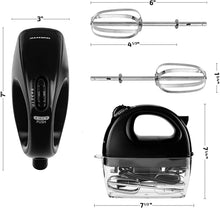 Load image into Gallery viewer, Ovente Portable Electric Hand Mixer 5 Speed Mixing, 150W Powerful Blender for Baking &amp; Cooking with 2 Stainless Steel Chrome Beater Attachments &amp; Snap Clear Case Compact Easy Storage