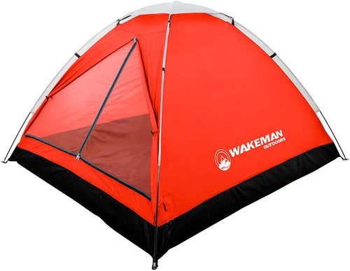 2-Person Tent, Water Resistant Dome Tent for Camping with Removable Rain Fly and Carry Bag, Lost River 2 Person Tent by Wakeman Outdoors (Red/Gray) (75-CMP1021)