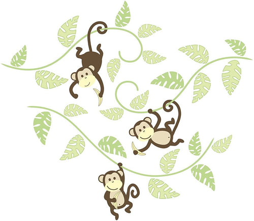 Happy Monkey Swinging Self-Stick Removable Reusable 36 Piece Wall Decor wpk0019
