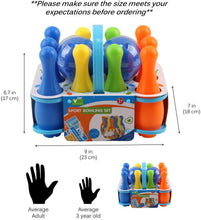 Load image into Gallery viewer, Vokodo Toy Bowling Set For Toddlers 12 Pieces Includes 10 Pins 2 Balls And Carrying Case Safe Educational Early Learning Colorful Active Play Sport Game Perfect Gift For Preschool Children Boys Girls