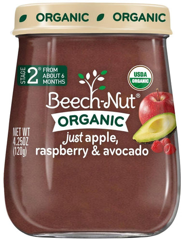 Beech-Nut Just Organic Stage 2 Purees - Just Apple, Raspberry & Avocado - 4.25 Oz - 10 pk