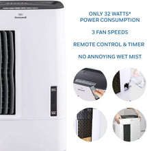 Load image into Gallery viewer, Honeywell CS071AE Quiet, Low Energy, Compact Portable Evaporative Cooler with Fan &amp; Humidifier, Carbon Dust Filter &amp; Remote Control, White