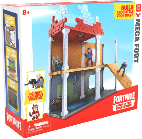 Fortnite Battle Royale Collection Mega Fort Display Set & 2 Exclusive Figures: Blue Squire & Tricera Ops, Multicolor