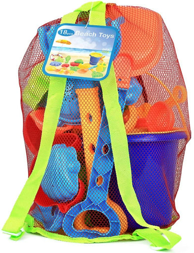 Click N Play 18Piece Beach Sand Toy Set, Bucket, Shovels, Rakes, Watering Can, Molds