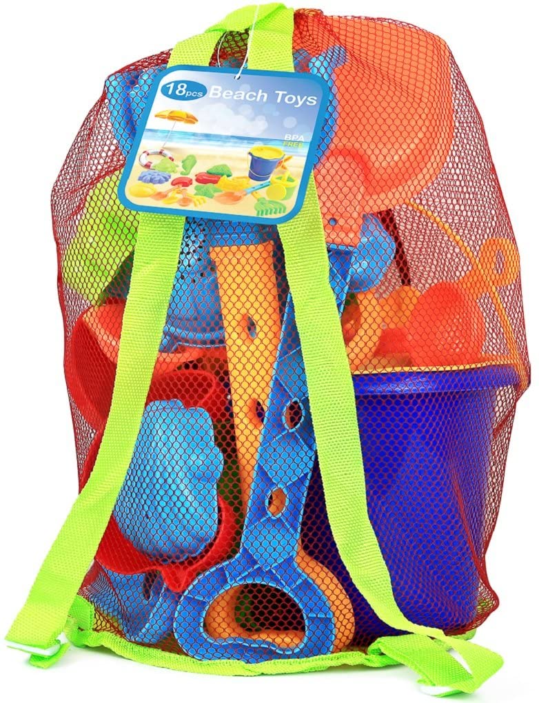 Click N Play 18Piece Beach Sand Toy Set, Bucket, Shovels, Rakes, Watering Can, Molds