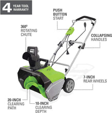 Load image into Gallery viewer, Greenworks 20-Inch 13 Amp Corded Snow Thrower 2600502