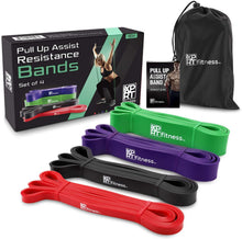 Load image into Gallery viewer, Pull Up Resistance Bands by XPRT Fitness – Mobility Stretch Bands – Set of 4 Powerlifting Bands for Fitness – Pullup Exercise Bands for Stretching and Speed Training – Anti-Snap Natural Latex Bands