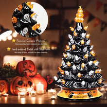 Load image into Gallery viewer, DREAMADE Hand-Painted Ceramic Christmas Tree, 14in Battery Powered Tabletop Xmas Decor, with 12 Bulit-in Lights and Top Star, Forever Lighted Holiday Centerpiece