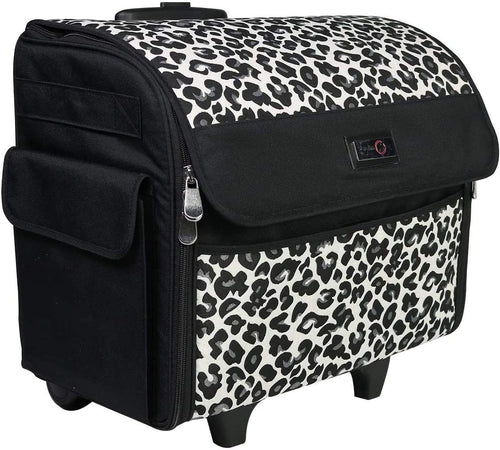 Everything Mary Cheetah Print Rolling Sewing Machine Tote - Sewing Machine Case Fits Most Standard Brother & Singer Sewing Machines, Sewing Bag with Wheels & Handle
