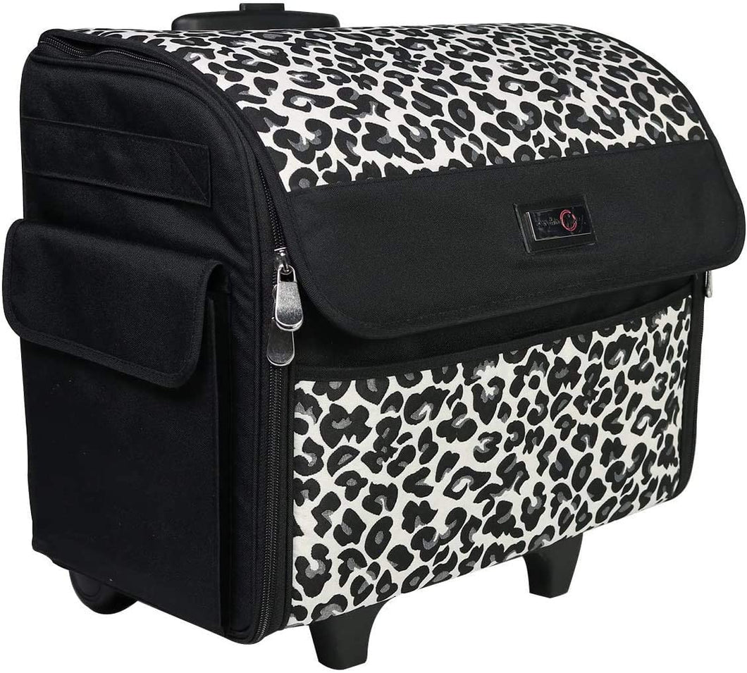Everything Mary Cheetah Print Rolling Sewing Machine Tote - Sewing Machine Case Fits Most Standard Brother & Singer Sewing Machines, Sewing Bag with Wheels & Handle