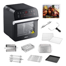 Load image into Gallery viewer, GoWISE USA 12.7-Quart Electric Air Fryer Oven w/Rotisserie and Dehydrator + Accessory Set and 50 Recipes (Black (Deluxe))