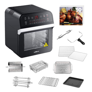 GoWISE USA 12.7-Quart Electric Air Fryer Oven w/Rotisserie and Dehydrator + Accessory Set and 50 Recipes (Black (Deluxe))