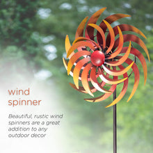 Load image into Gallery viewer, Alpine Corporation 75&quot; Tall Outdoor Dual Metal Rustic Garden Kinetic Wind Spinner Stake, Red and Orange