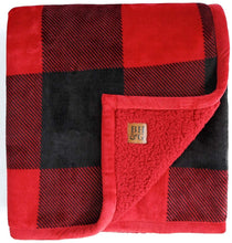 Load image into Gallery viewer, Better Homes and Gardens Super Soft and Warm Winter Velvet Plush Reversible to Sherpa Throw Blanket, Fun Prints with Solid Cream Back, 50&quot; x 60&quot; (Red Plaid)