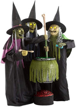 Load image into Gallery viewer, Home Accents Holiday Halloween Decor Wicked Cauldron Witches 6 ft. Animated Glowing Yellow Eyes Black