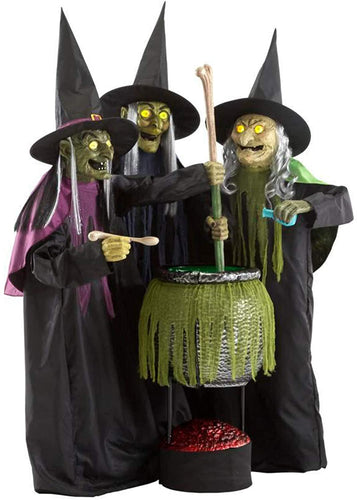 Home Accents Holiday Halloween Decor Wicked Cauldron Witches 6 ft. Animated Glowing Yellow Eyes Black