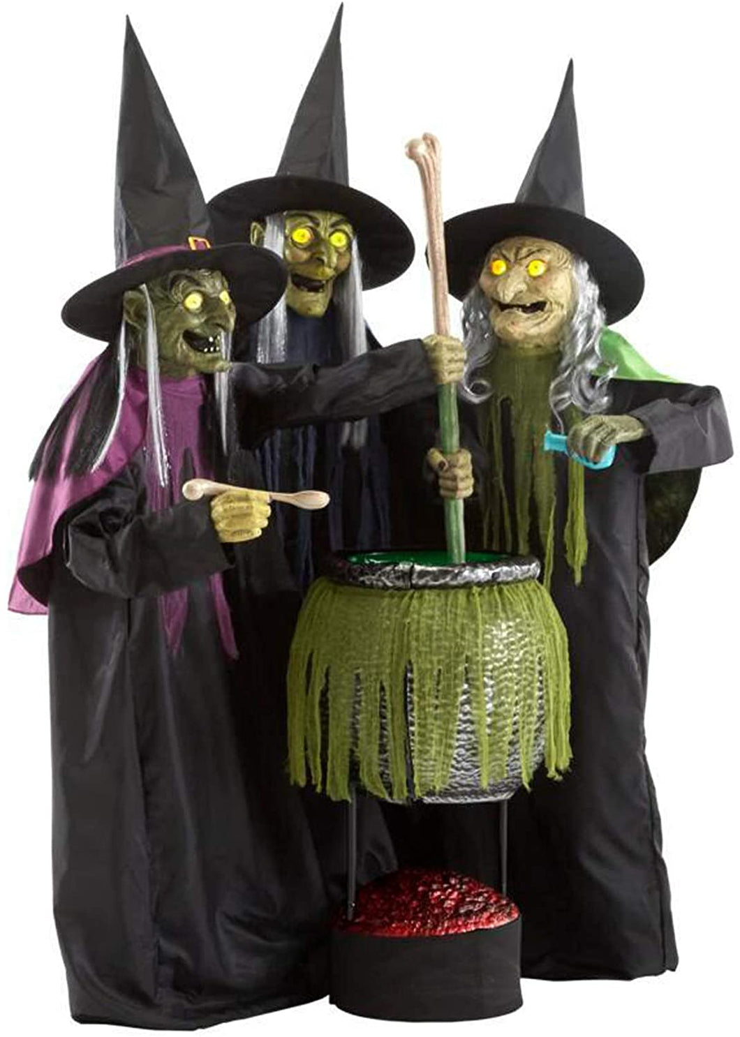 Home Accents Holiday Halloween Decor Wicked Cauldron Witches 6 ft. Animated Glowing Yellow Eyes Black