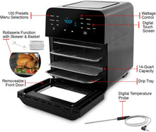 Load image into Gallery viewer, NUWAVE BRIO 14-Quart Large Capacity Air Fryer Oven with Digital Touch Screen Controls and Integrated Digital Temperature Probe; 3 Heavy-Duty NEVER-RUST Stainless Steel Mesh Racks Great for Multi-Level Family Meals; Drip Tray; Rotisserie Kit includes Skew
