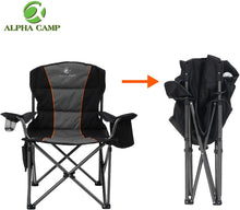 Load image into Gallery viewer, ALPHA CAMP Oversized Camping Folding Chair Heavy Duty Support 450 LBS Oversized Steel Frame Collapsible Padded Arm Chair with Cup Holder Quad Lumbar Back Chair Portable for Outdoor