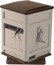 Load image into Gallery viewer, Suncast Resin Swivel Hose Hideaway and Storage Bin with Hose Guide - Durable Outdoor Automatic Hose Storage Reel with Swivel Base, Crank Handle, Lid, Slide Trak Hose Guide, and Storage - 225' Hose Capacity - Mocha and Taupe