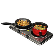 Load image into Gallery viewer, MegaChef Electric Easily Portable Heavy Duty Lightweight Dual Size Infrared Burner Cooktop Buffet Range in Sleek Steel
