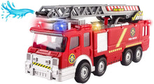 Load image into Gallery viewer, Fire Truck Toy Rescue with Shooting Water, Lights and Sirens Sounds, Extending Ladder and Water Pump Hose to Shoot Water, Bump and Go Action by Vokodo