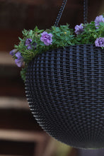 Load image into Gallery viewer, KETER Resin Rattan Set of 2 Round Hanging Planter Baskets for Indoor and Outdoor Plants-Perfect for Porches and Patio Decor, Brown
