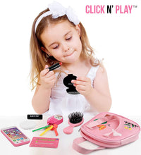 Load image into Gallery viewer, Click N&#39; Play 8Piece Girls Pretend Play Purse, Including A Smartphone, Car Keys, Credit Card, Lipstick, Lights Up &amp; Make Real Life Sounds