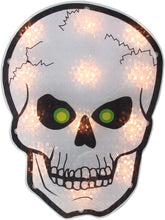 Load image into Gallery viewer, Northlight 12" Silver and Black Holographic Lighted Skull Halloween Window Silhouette Decoration