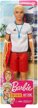 Load image into Gallery viewer, Ken Lifeguard Doll with Life Buoy, Whistle and Blonde Hair Wearing T-Shirt, Red Swim Trunks and Flip-Flops, Gift for 3 to 7 Year Old
