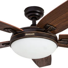 Load image into Gallery viewer, Honeywell Carmel 48-Inch Ceiling Fan with Integrated Light Kit and Remote Control, Five Reversible Cimarron/Ironwood Blades, Oil-Rubbed Bronze