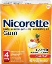 Load image into Gallery viewer, Nicorette 4 mg Nicotine Gum to Quit Smoking - Flavored Stop Smoking Aid, Fruit Chill, 100 Count