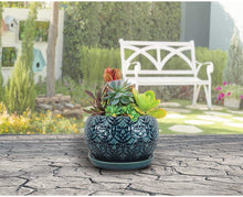 Load image into Gallery viewer, 10 in. Dia. Ceramic Crackle Blue Rivage Bowl