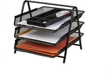 Load image into Gallery viewer, Mind Reader MESHMON3P-BLK Metal Mesh Monitor Stand with Drawer Organizer, and 3 Tier Steel Mesh Paper Tray Desk Organizer