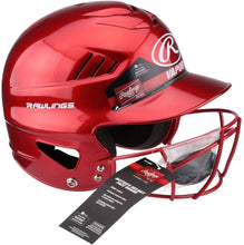 Load image into Gallery viewer, Rawlings Vapor Baseball/Softball Batter's Helmet &amp; Face Guard Mask (RED)