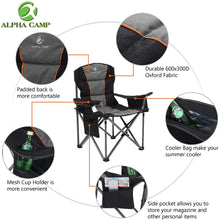 Load image into Gallery viewer, ALPHA CAMP Oversized Camping Folding Chair Heavy Duty Support 450 LBS Oversized Steel Frame Collapsible Padded Arm Chair with Cup Holder Quad Lumbar Back Chair Portable for Outdoor