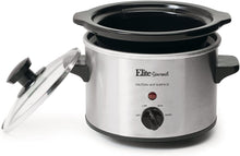 Load image into Gallery viewer, Elite Gourmet MST-250XS Electric Slow Cooker, Adjustable Temp, Entrees, Sauces, Stews &amp; Dips, Dishwasher Glass Lid &amp; Ceramic Pot, 1.5Qt Capacity, Stainless Steel
