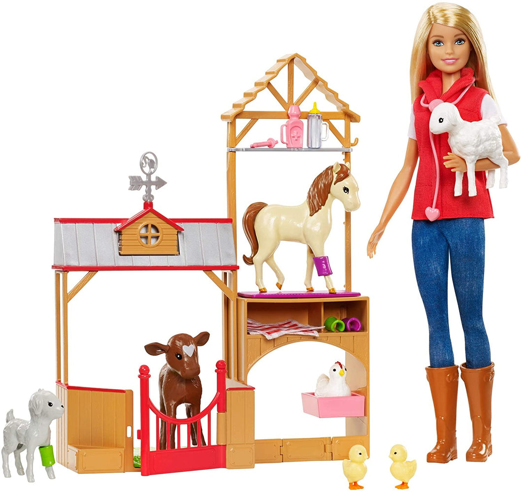 Barbie GCK86 Sweet Orchard Farm Blonde Doll and Playset with 7 Animals