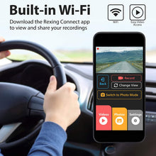 Load image into Gallery viewer, Rexing V1P Pro Dual 1080p Full HD Front and Rear 170 Degree Wide Angle Wi-Fi Car Dash Cam with Built-in GPS Logger, Supercapacitor, 2.4" LCD Screen, G-Sensor, Loop Recording, Mobile App