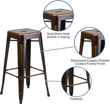 Load image into Gallery viewer, Flash Furniture Stackable Industrial Metal Backless Bar Stool in Distressed Copper