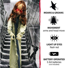 Load image into Gallery viewer, Haunted Hill Farm HHBABY-1FLSA Life-Size Animatronic Zombie, Indoor/Outdoor Halloween Decoration, Multi