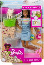Load image into Gallery viewer, Barbie Play 'n Wash Pets Playset with Brunette Barbie Doll, 3 Color-Change Animals (A Puppy, Kitten and Bunny) and 10 Pet and Grooming Accessories, Gift for 3 to 7 Year Olds