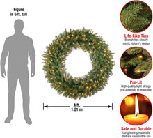 Load image into Gallery viewer, National Tree Company Pre-lit Artificial Christmas Wreath| Includes Pre-strung White Lights | Norwood Fir - 48 inch