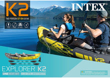 Load image into Gallery viewer, Intex Explorer K2 Kayak, 2-Person Inflatable Kayak Set with Aluminum Oars and High Output Air Pump