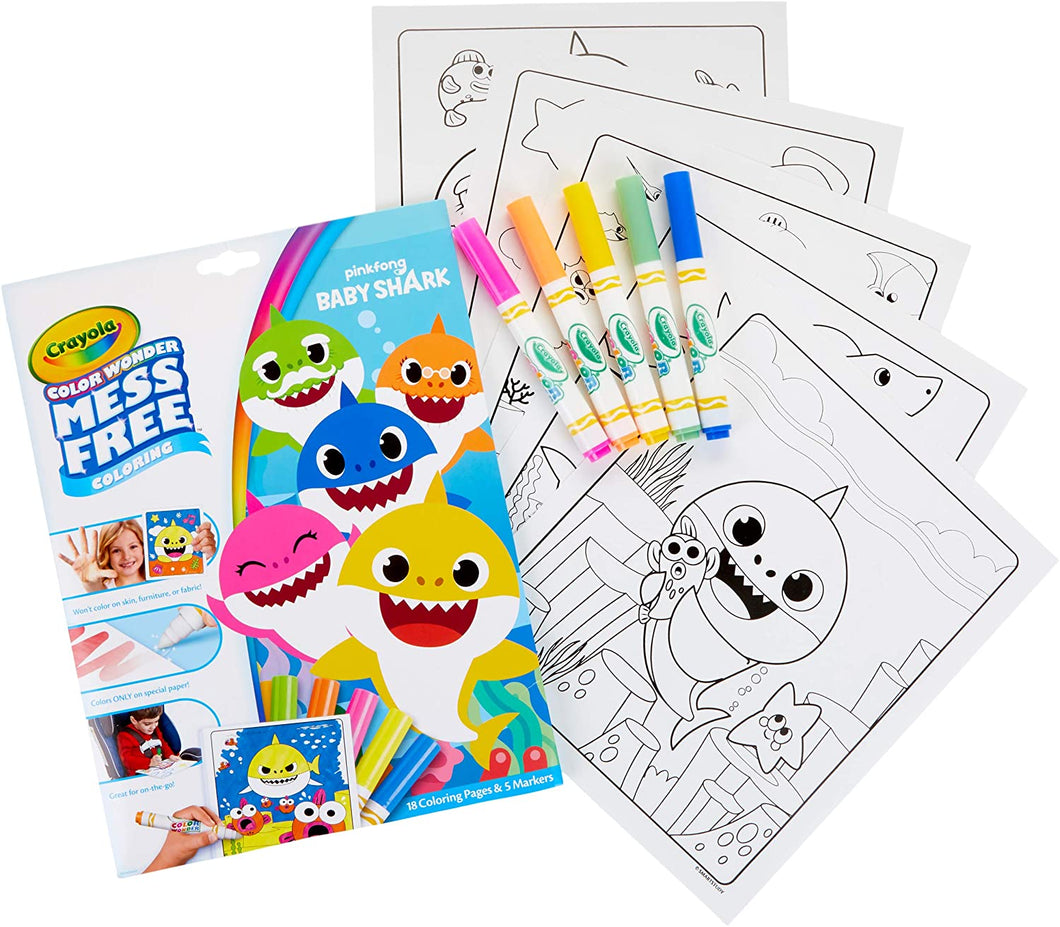 Crayola Baby Shark Wonder Pages, Mess Free Coloring Gift, Stocking Stuffers for Toddlers